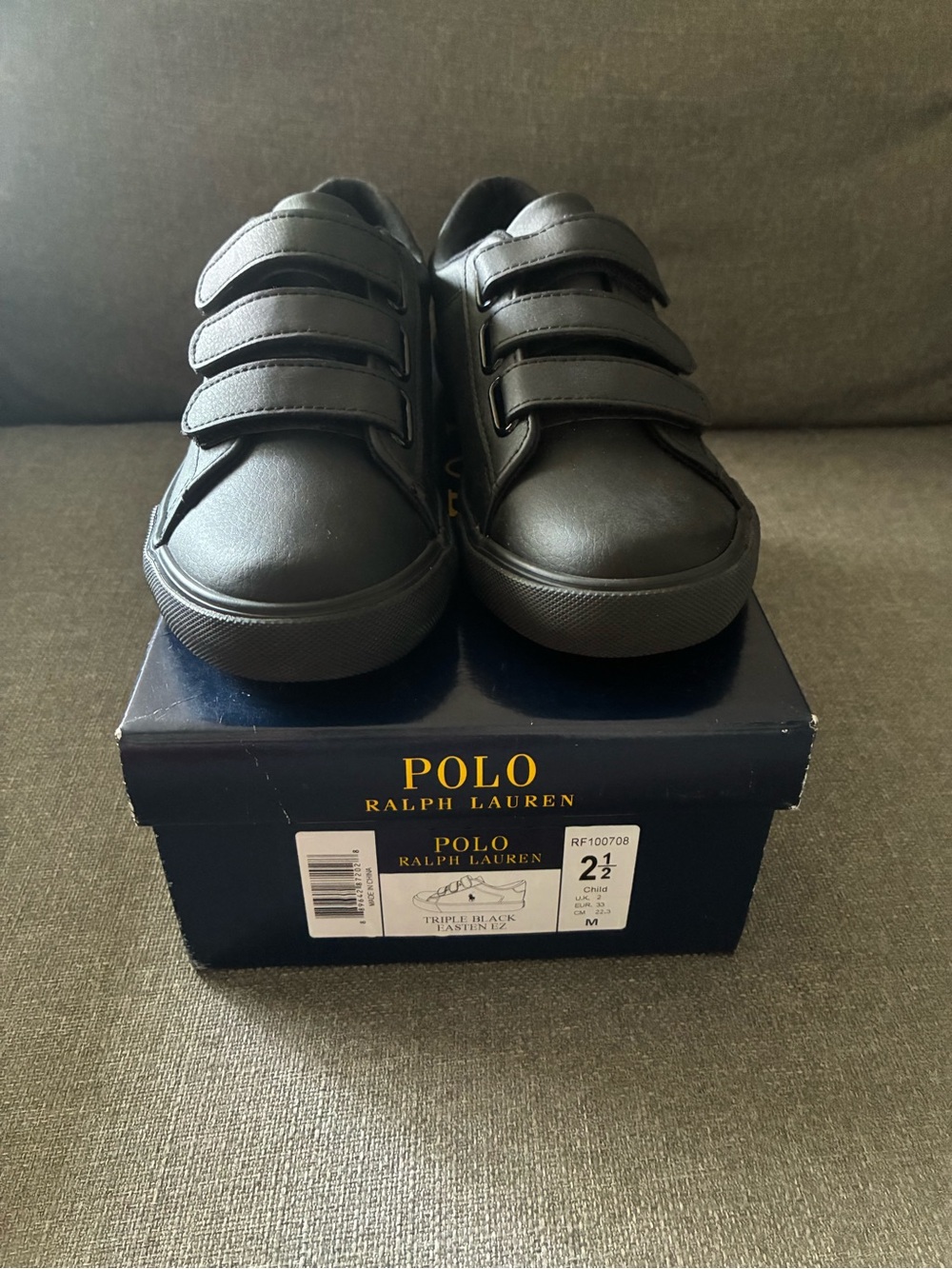 Polo by Ralph Lauren Kids Black Triple-Strap Sneakers